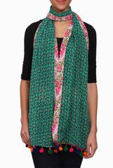 Closet Ranipink Green Flower Printed Border Stole