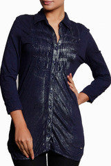 Closet Ranipink Blue Knit Cotton Lycra Top