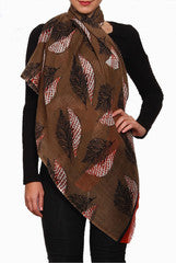 Closet Ranipink Brown Leaf Printed Stole