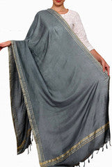 Closet Ranipink Grey With Golden Border Dupatta
