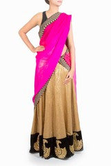 Design Cottage Pink and Golden Half Saree