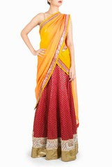 Design Cottage Maroon and Yellow Half Saree