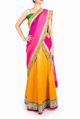 Design Cottage Pink and Yellow Half Saree
