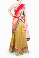 Design Cottage Orange and Golden Half Saree
