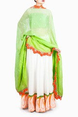 Design Cottage Neon Green and White Lehanga Choli