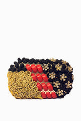 Meera Mahadevia Black, Red and Beige Clutch