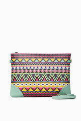 Fizza Crimson and Print Zip Clutch