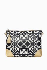 Fizza Gold and Print Zip Clutch