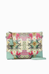 Fizza Crimson and Print Zip Clutch