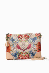Fizza Print and Peach Zip Clutch