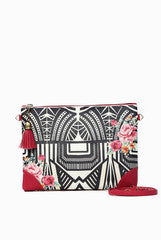 Fizza Crimson and Print Zip Clutch