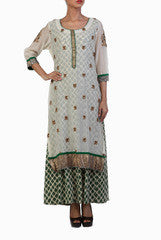 Ginaz Green and White Ethnic Gown