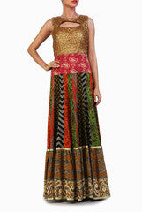 Ginaz Gold And Multi Ethnic Gown