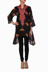 Ginaz Black Kurta with Embroidered Neck Line