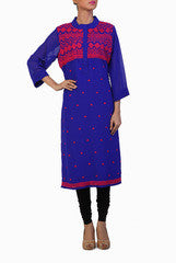 Ginaz Blue Kurta With Red Dori Work