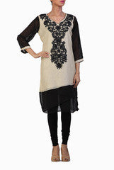 Ginaz Black And Cream Paneled Kurta