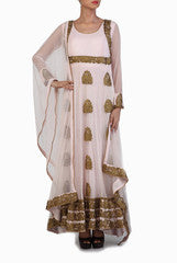 Ginaz Baby Pink Anarkali In Gold Antique Handwork