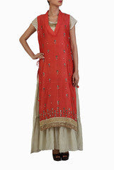 Ginaz Grey Ethnic Gown With Red Jacket