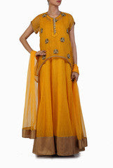 Ginaz Yellow Anarkali with Kota And Dupatta