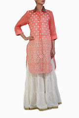 Ginaz Peach Kota Shirt With Off White Sharara