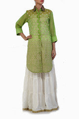 Ginaz Green Kota Shirt With Off White Sharara