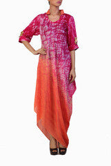 Ginaz Pink and Orange Tie & Dye Cowl Dress