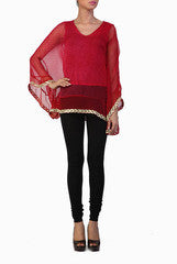 Ginaz Red Leheriya Poncho