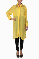 Ginaz  Yellow Mulmul Cotton Shirt