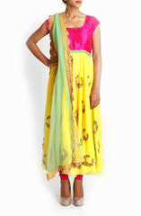 Geethika Kanumilli Hot Pink And Yellow Anarkali