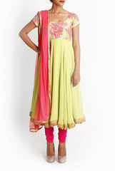 Geethika Kanumilli Floral Pista Green Anarkali