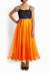 Geethika Kanumilli Black And Orange Full Length Anarkali