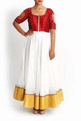 Geethika Kanumilli Red And White Floor Length Cut-Out Dress