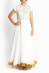 Geethika Kanumilli White And Beige Full Length Anarkali