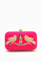 Hepburnette  Pink with Golden Bird Clutch