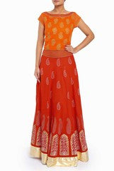 Rahul Singh Red Lehenga with Orange Blouse