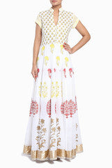 Rahul Singh White with Golden Border Anarkali