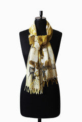 IHKAR White And Green Wool Silk Stole