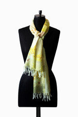 IHKAR White And Green Wool Silk Stole
