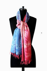 IHKAR Blue And Pink Wool Silk Stole