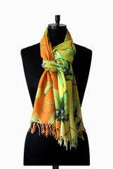 IHKAR Yellow And Orange Wool Silk Stole