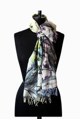 IHKAR Blue And White Wool Silk Stole