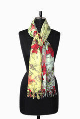 IHKAR Yellow And Red Wool Silk Stole