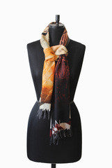 IHKAR Orange And Black Network Wool Silk Stole