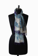 IHKAR Blue And Grey Wool Silk Stole