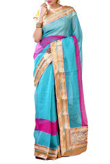 Aqua & Golden Colors Stunning Saree
