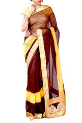 Deep Brown & Golden Saree