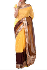 Eye Catching Yellow  & Brown Saree