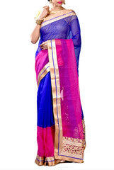 Pink & Royal Blue Saree
