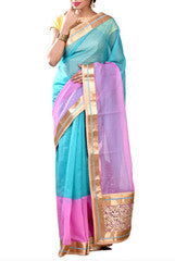 Elegant Sky Blue & Pink Saree