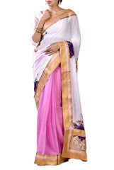 Charming  White &  Pink  Saree